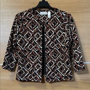 Alfred Dunner Women's sz 10P Black & Brown Geometric knit Blazer retro